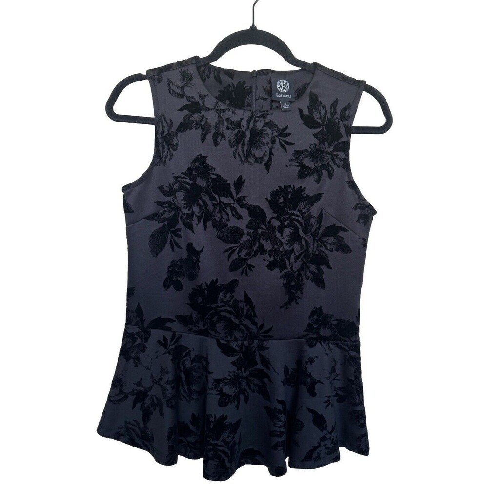 Bobeau Black & Velvet Floral Cold Shoulder Tunic Top Women's Small S